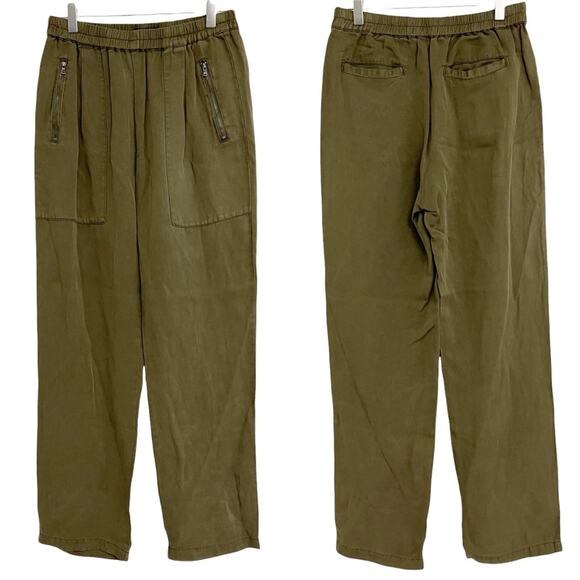 NWOT KAREN KANE Pants Army Green Stretch Waist Band Zipper Tencel Size Small - Picture 1 of 10